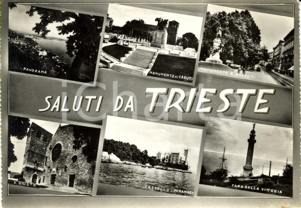 Cartolina originale da collezione 1955 TRIESTE Vedutine della cittÃ  e dei principali monumenti Cartolina FG VG 1