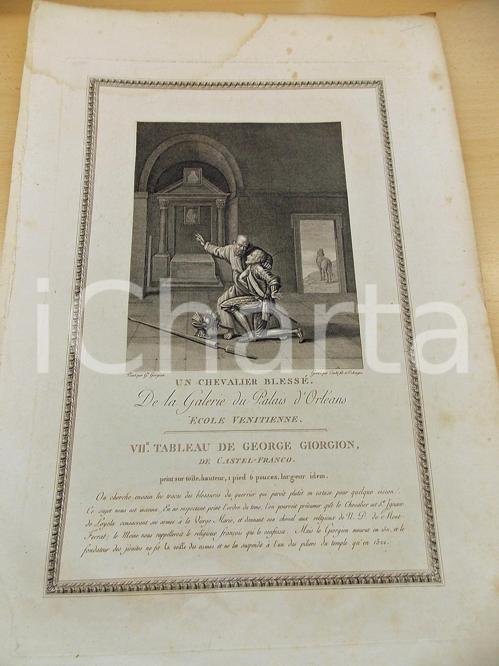 Stampa, bozzetto originale 1850 ca ARTE George GIORGION Un chevalier blessÃ© Stampa DANNEGGIATA 34x47 cm 1