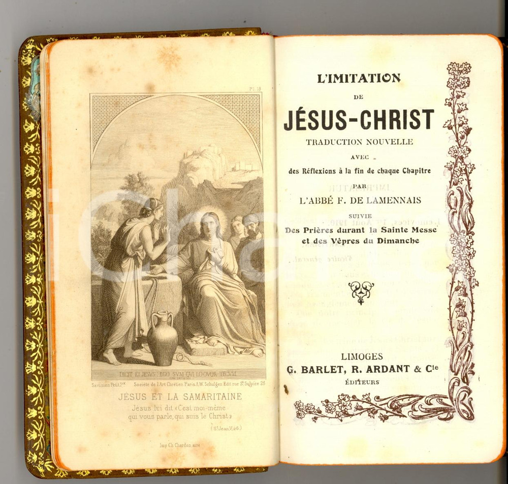 Libro, pubblicazione d'epoca 1910 LIMOGES L'Imitation de JÃ©sus-Christ - abbÃ© F. de LAMENNAIS *Ed. BARLET 1
