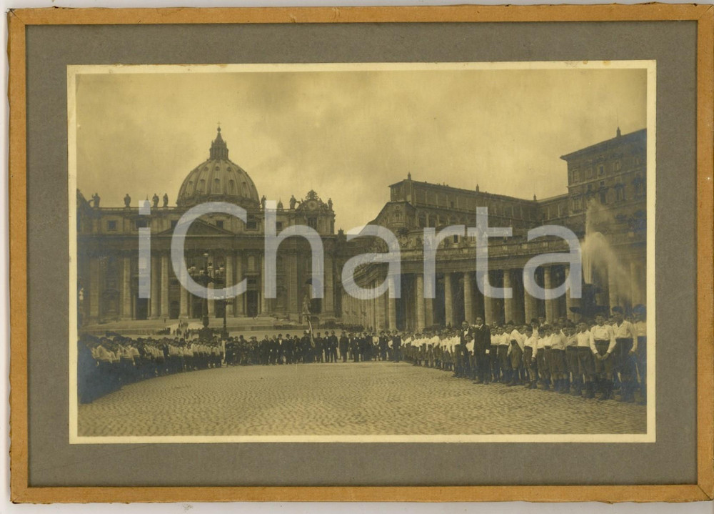 Fotografia d epoca originale 1930 ca ROMA Piazza SAN PIETRO Raduno scolaresche Foto 21x16 cm 1