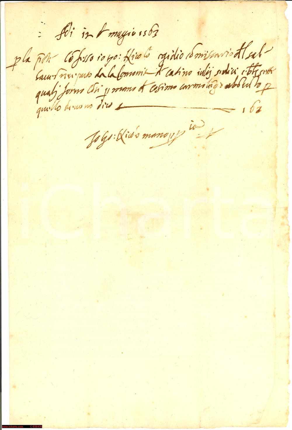 Manoscritto, lettera originale 1563 POGGIO CATINO (RI) NicolÃ² Egidio commissario sale 1