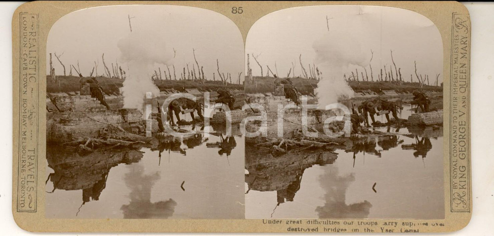 Fotografia d epoca originale 1918 WW1 THE GREAT WAR Destroyed bridges on the YSER Canal Stereoscopic nÂ° 85 1
