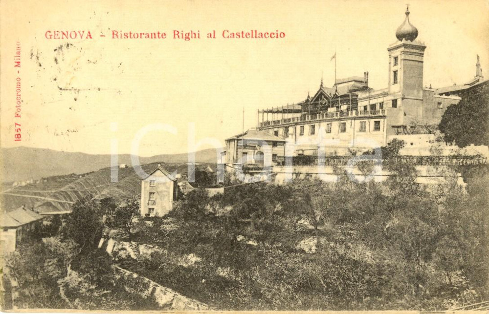 Cartolina originale da collezione 1900 ca GENOVA Veduta del ristorante RIGHI al CASTELLACCIO *Cartolina FP VG 1