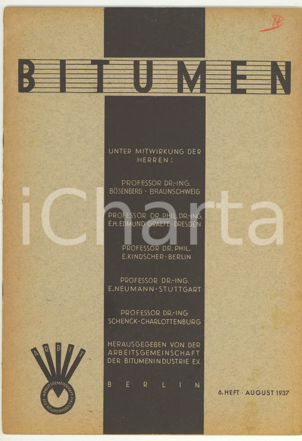 Giornale, rivista storica 1937 BERLIN BITUMEN Zehn Jahre Strassenbau in Freiburg Rivista anno 7 nÂ° 6 1
