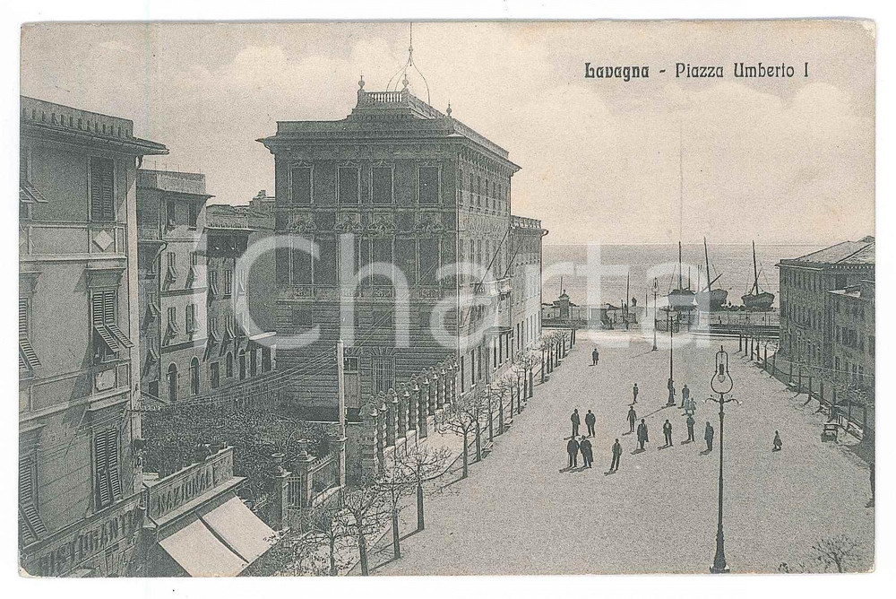 1912 LAVAGNA Piazza Umberto I - Ristorante Nazionale - Cartolina ANIMATA FP VG
