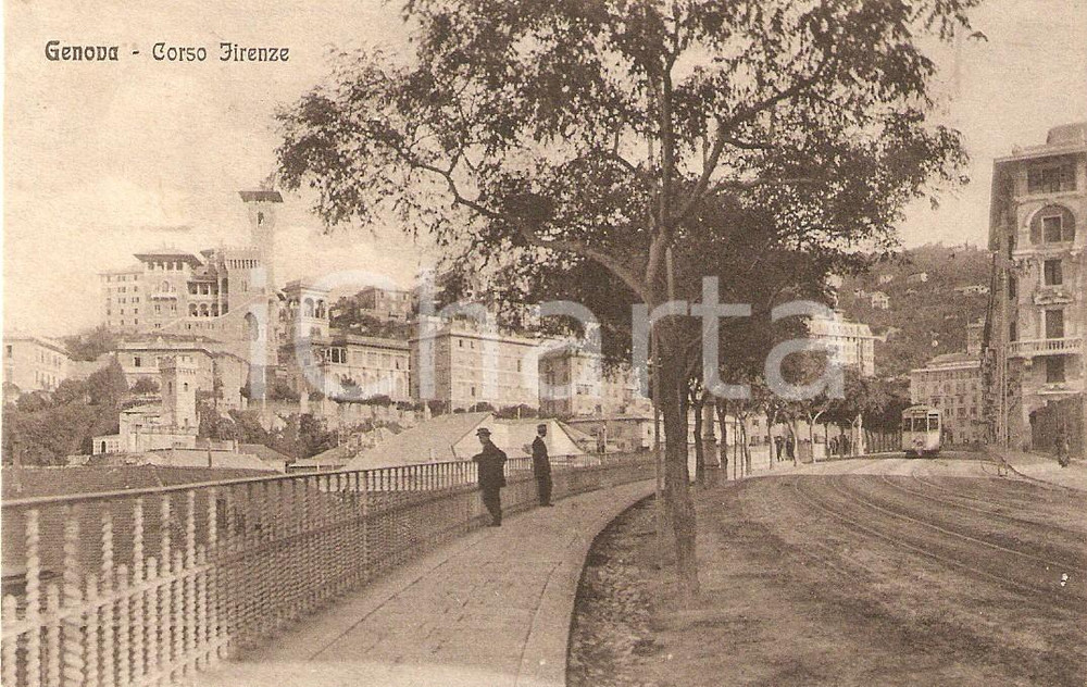 Cartolina originale da collezione 1915 GENOVA Corso FIRENZE Scorcio cittadino con tram Cartolina ANIMATA FP VG 1