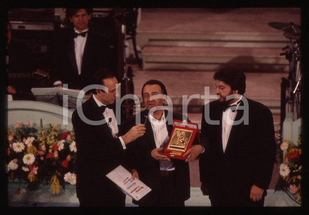 Negativo, diapositiva originale 35mm vintage slide 1994 FESTIVAL SANREMO  Giorgio FALETTI e Pippo BAUDO 1