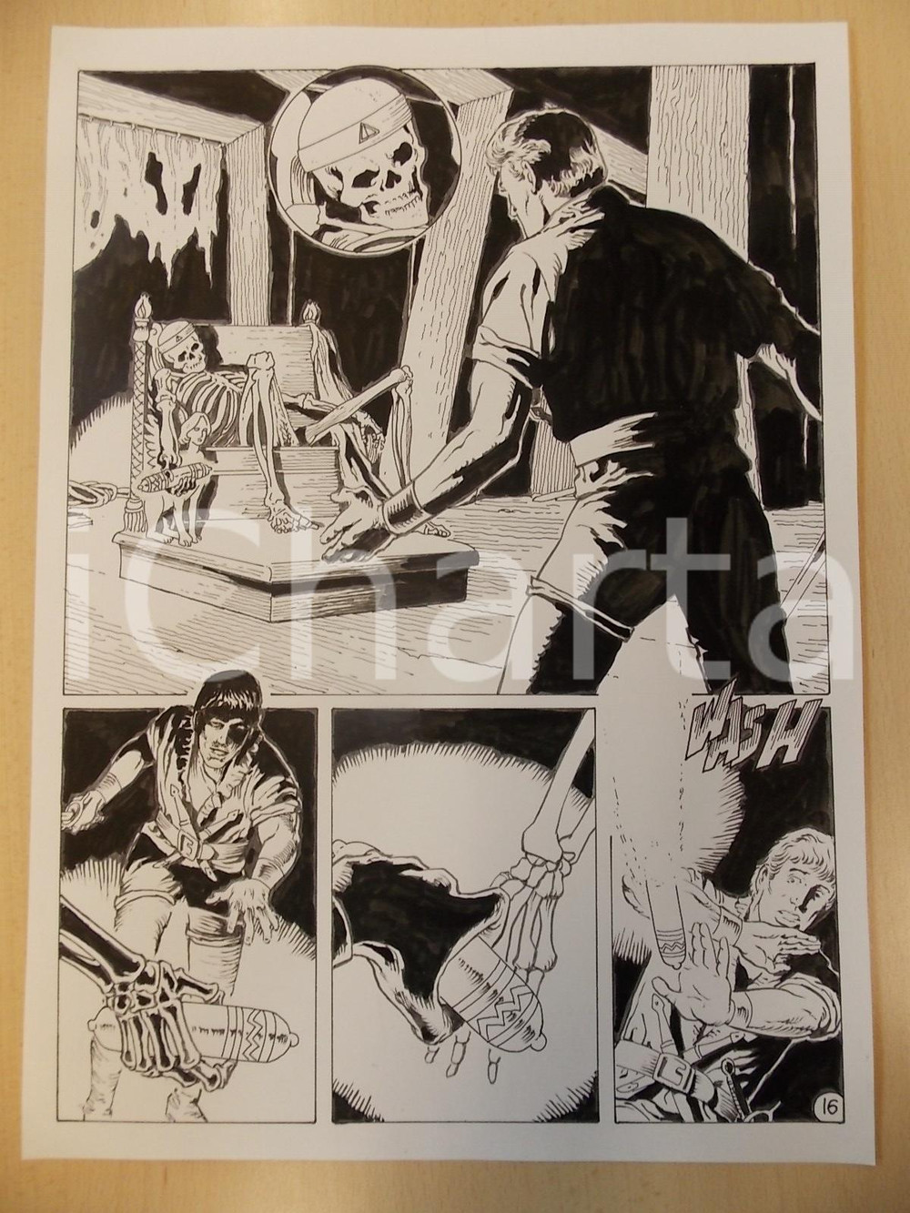 Opera d’arte autentica 2001 WAMPUS Ep. 2 Luciano BERNASCONI Scheletro stringe amuleto Tavola originale 1