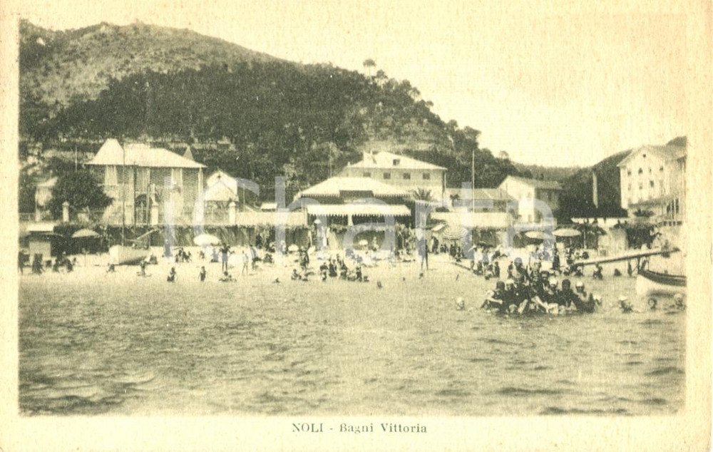 Cartolina originale da collezione 1928 NOLI SV Veduta dei BAGNI VITTORIA Cartolina animata FP VG 1