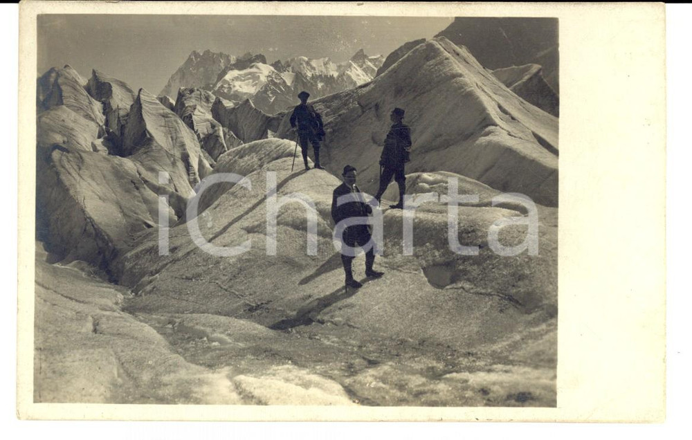 Fotografia d epoca originale 1920 ca ALPINISMO LA MER DE GLACE CHAMONIX Escursionisti al ghiacciaio Foto 1