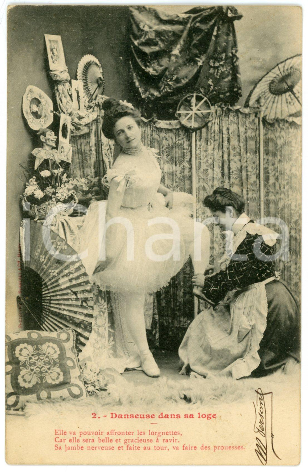 1903 FRANCE Danseuse dans sa loge - Elle va affronter les lorgnettes *Postcard  Cartolina postale d'epoca, viaggiata.EDITORE: A. Bergeret - Nancy GOOD/buono ma piccola impressione di inchiostro al verso Formato: 9x14 cm originale e autentica 1