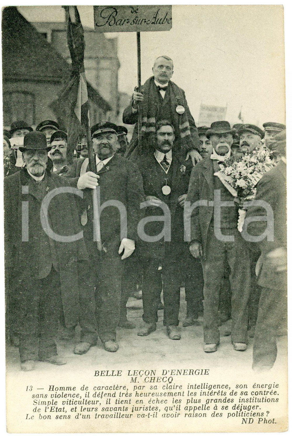 1911 TROYES Manifestation des Vignerons Champenois - M. CHECQ Carte postale Cartolina postale, non viaggiata. FAIR/discreto Lievi smussature agli angoli Formato: FP originale e autentica 1