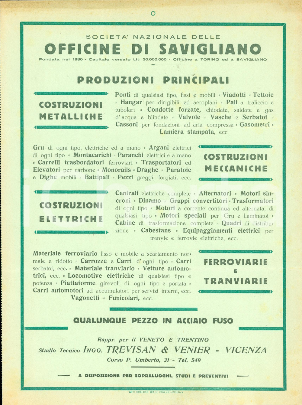 Materiale pubblicitario d’epoca 1935 ca SAVIGLIANO CN Costruzioni metalliche ferroviarie tranviarie 1