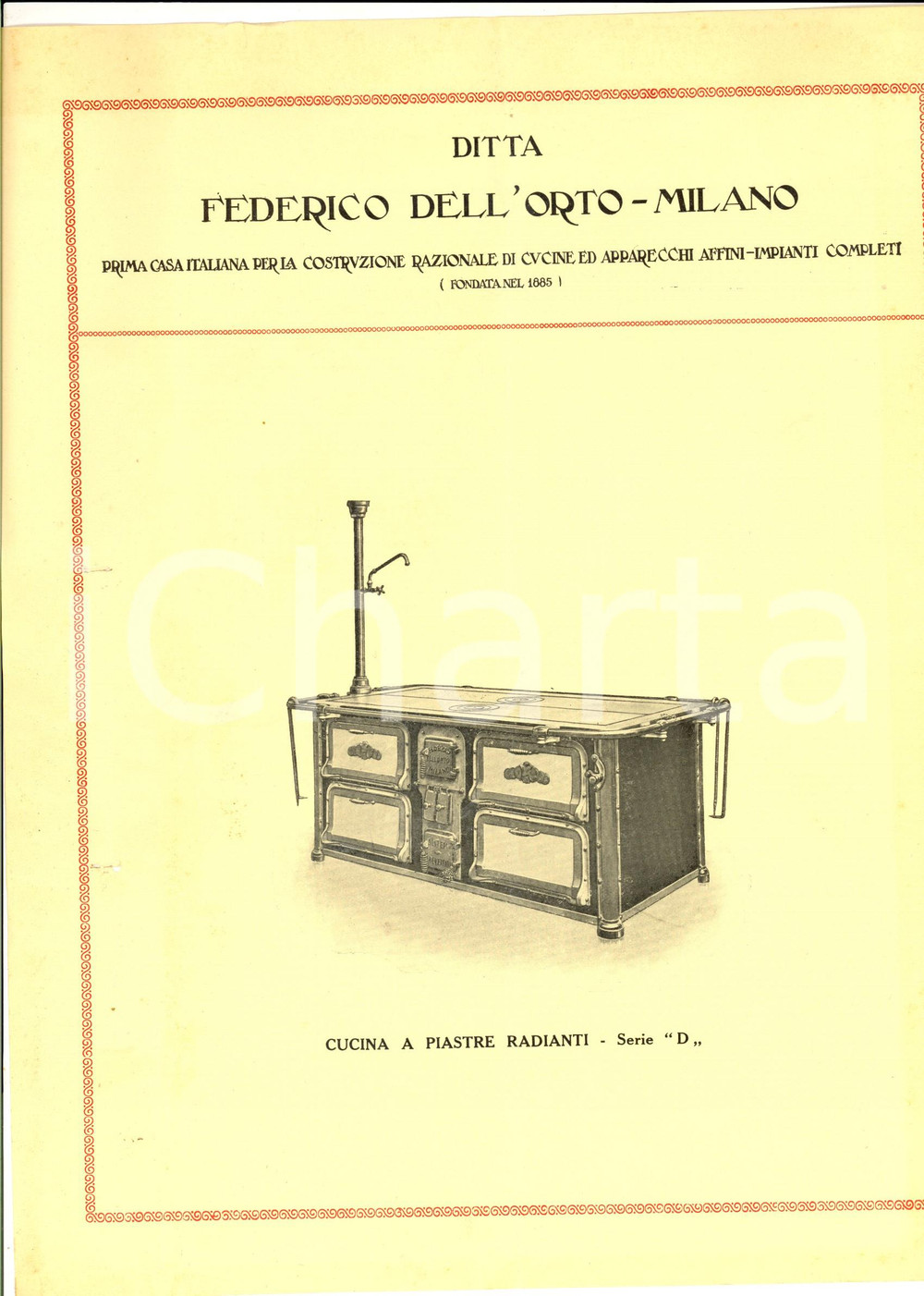 Materiale pubblicitario d’epoca 1925 ca MILANO Federico DELL ORTO Cucina a piastre radianti serie D PubblicitÃ  1