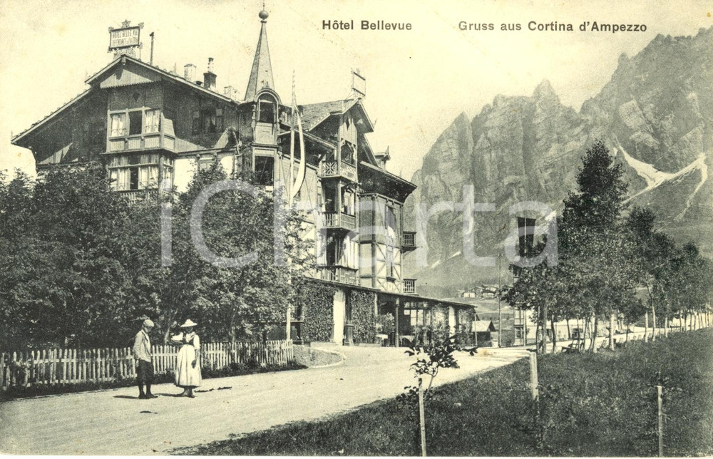 Cartolina originale da collezione 1915 ca CORTINA D'AMPEZZO (BL) Veduta dell'HOTEL BELLEVUE *Cartolina FP NV 1