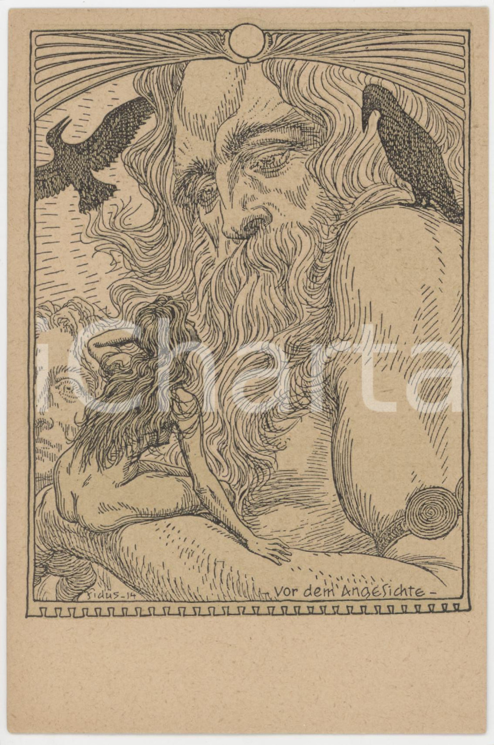 1910 ca Artist FIDUS Hugo HÖPPENER "Vor dem Angesichte" - Postcard 69  Cartolina postale d'epoca, non viaggiata. GOOD/buono minima piegatura angolare Formato: 14x9 cm originale e autentica 1