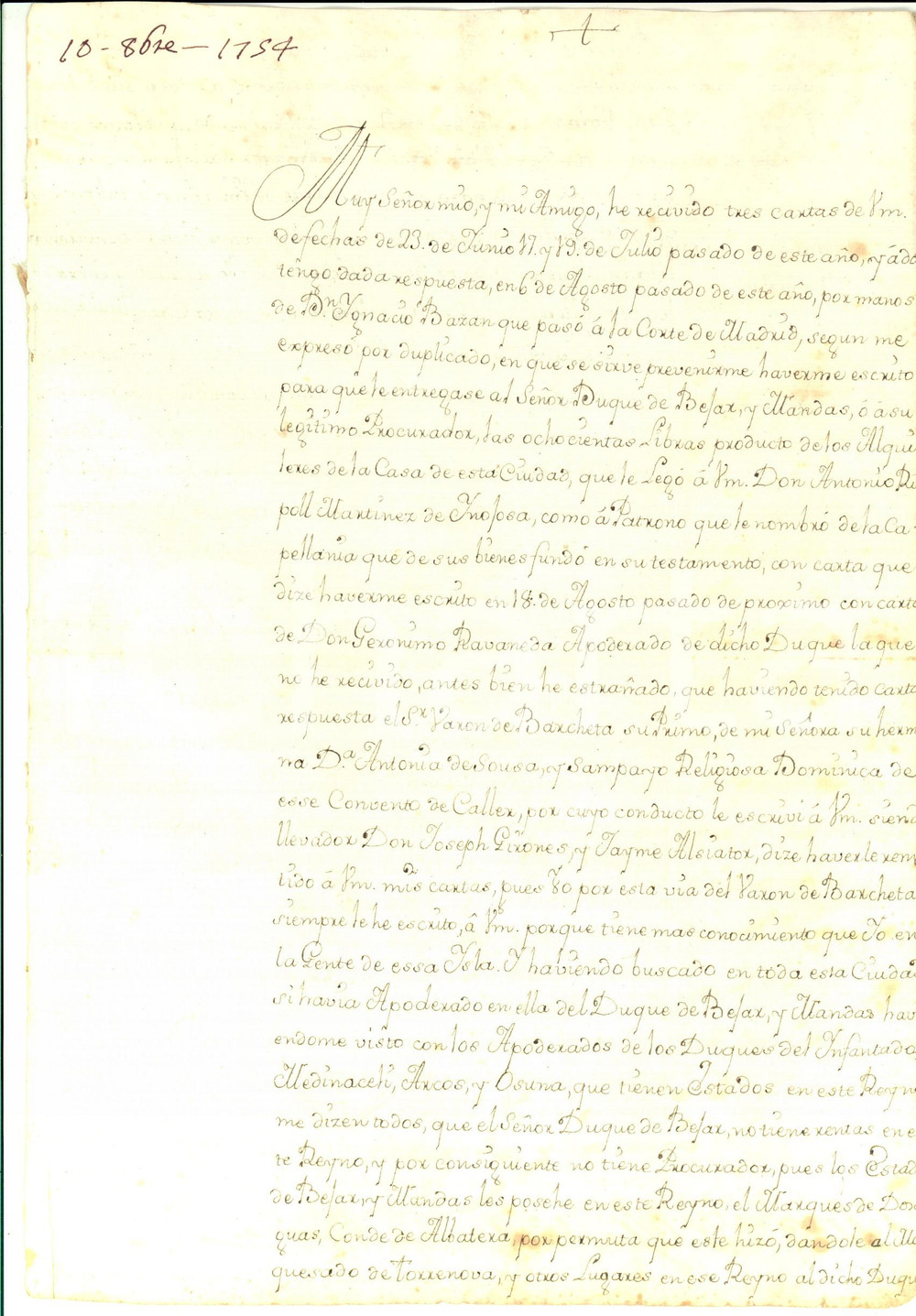 Documento originale, autentico 1754 VALENCIA Don Esteban PELEGRI  sull amministrazione della cappellania RIPOLL 1