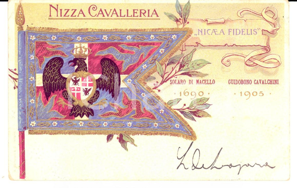 Autografo originale 1900 ca Reggimento NIZZA CAVALLERIA Cartolina autografo Leonardo DE LAZARA FP VG 1