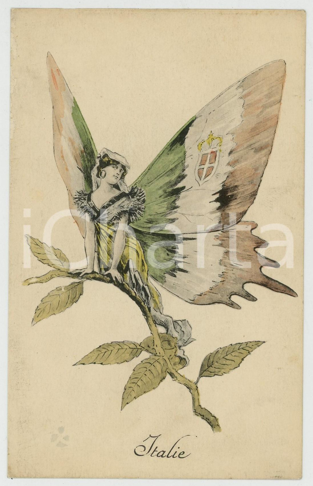 1915 ca WW1 ITALIE as a butterfly woman - Postcard PROPAGANDA L. GÃ©lignÃ©  Cartolina postale d'epoca, di propaganda francese, che rappresentava le nazioni alleate come donne-farfalla.Scritta nel 1919, ma non viaggiata.CONDIZIONI: F (abrasioni marginali al verso)FORMATO: 9x14 cm    originale e autentica 1