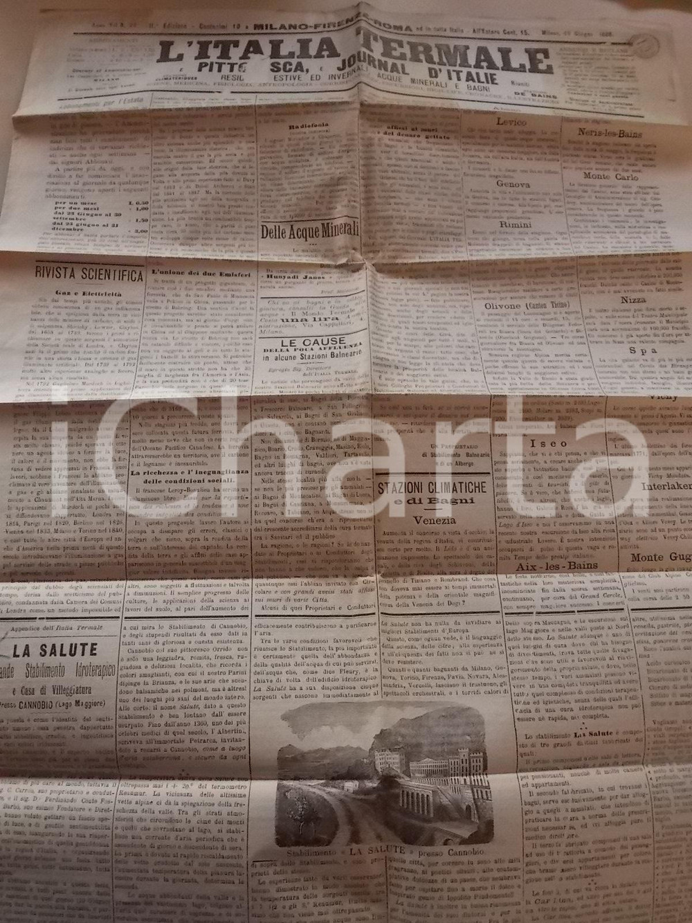 1888 L'ITALIA TERMALE Stabilimento LA SALUTE a CANNOBIO *Giornale anno VII nÂ° 25 CONDIZIONI: FAIR    originale e autentica 1