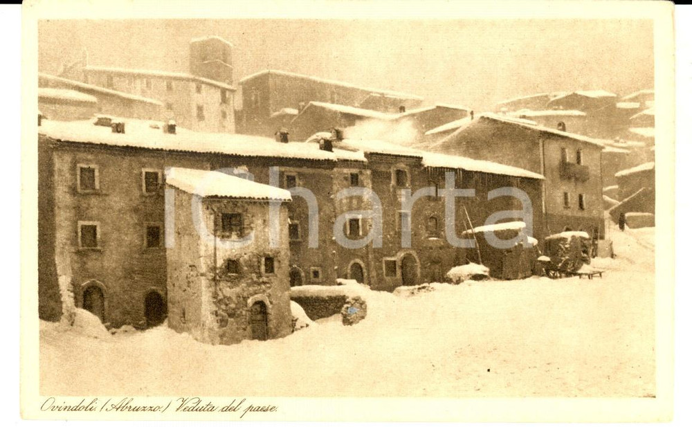 Cartolina originale da collezione 1930 ca OVINDOLI AQ Veduta del paese sotto la neve Cartolina FP NV 1