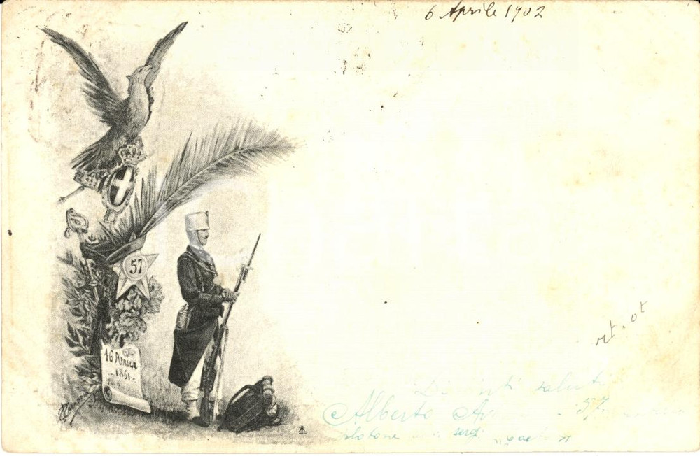 Cartolina originale da collezione 1902 57Â° Reggimento FANTERIA Reggimentale illustrata FP 1