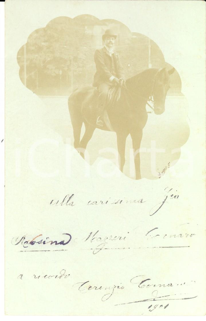 Fotografia d epoca originale 1901 FIRENZE ? Ritratto di Terenzio CORNARO a cavallo  Foto cartolina FP NV 1