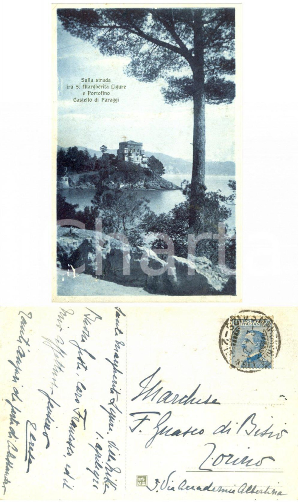 Autografo originale 1921 SANTA MARGHERITA (GE) Castello di PARAGGI *Autografo Teresa GUASCO DI BISIO 1