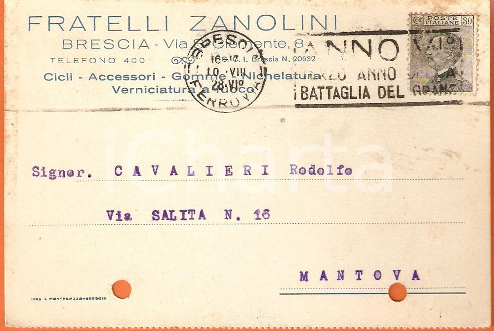Cartolina originale da collezione 1928 BRESCIA Fratelli ZANOLINI Cicli Nichelatura Cartolina commerciale FP VG 1