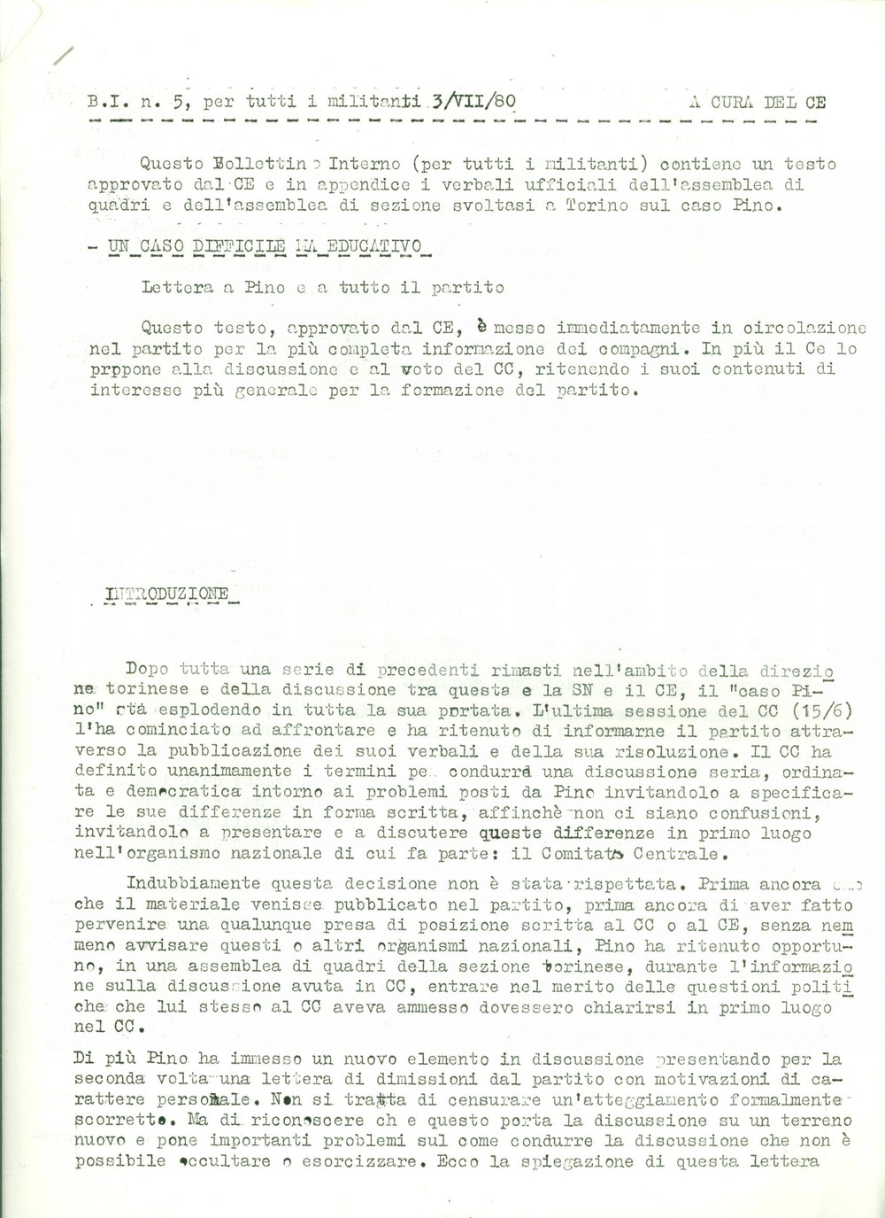 Oggetto da collezione cartaceo 1980 BOLLETTINO COMITATO CENTRALE Costruzione partito trotzkista a TORINO 1