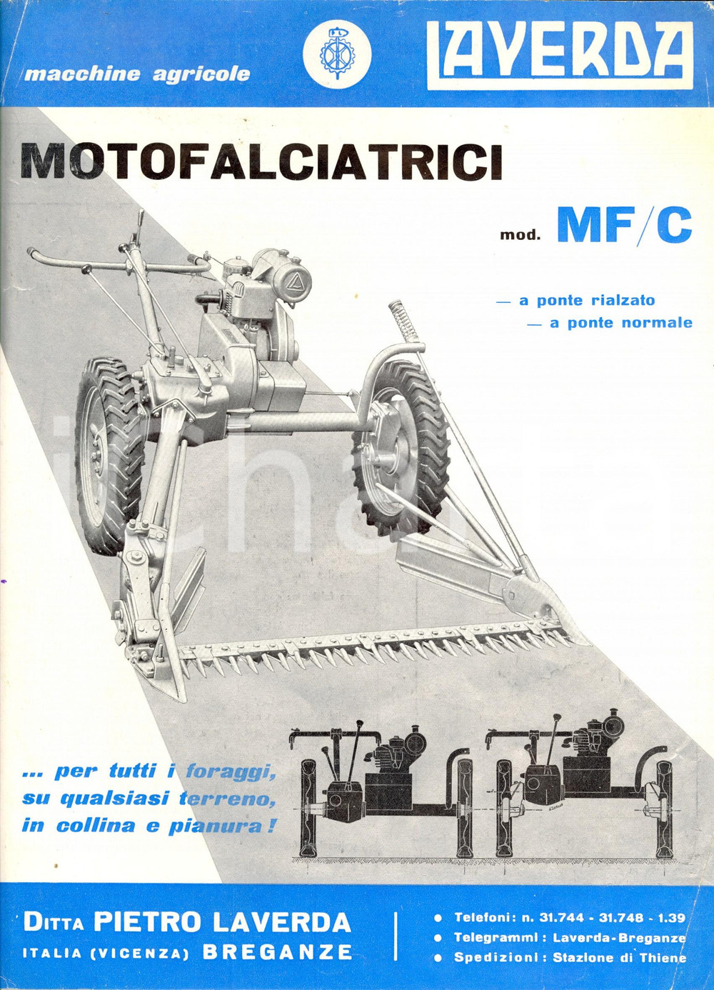 Materiale pubblicitario d’epoca 1960 ca BREGANZE (VI) Pietro LAVERDA macchine agricole Motofalciatrice MF/4C 1