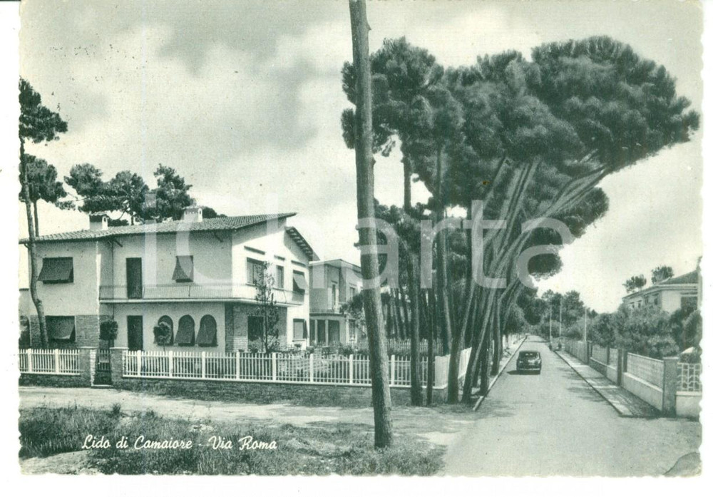 Cartolina originale da collezione 1955 LIDO DI CAMAIORE LU Villini e automobile in Via ROMA Cartolina FG VG 1