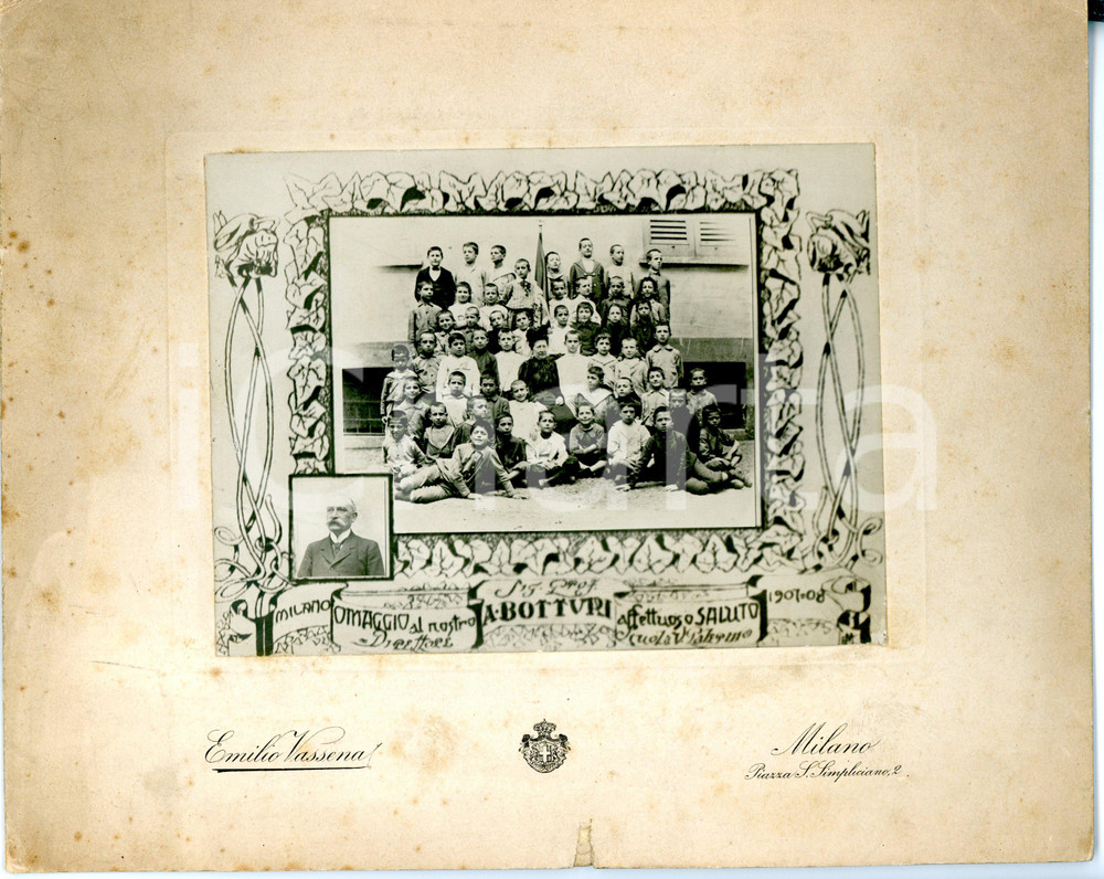 1908 MILANO Via PALERMO Scuola elementare - Ritratto classe *Foto VASSENA 20x26