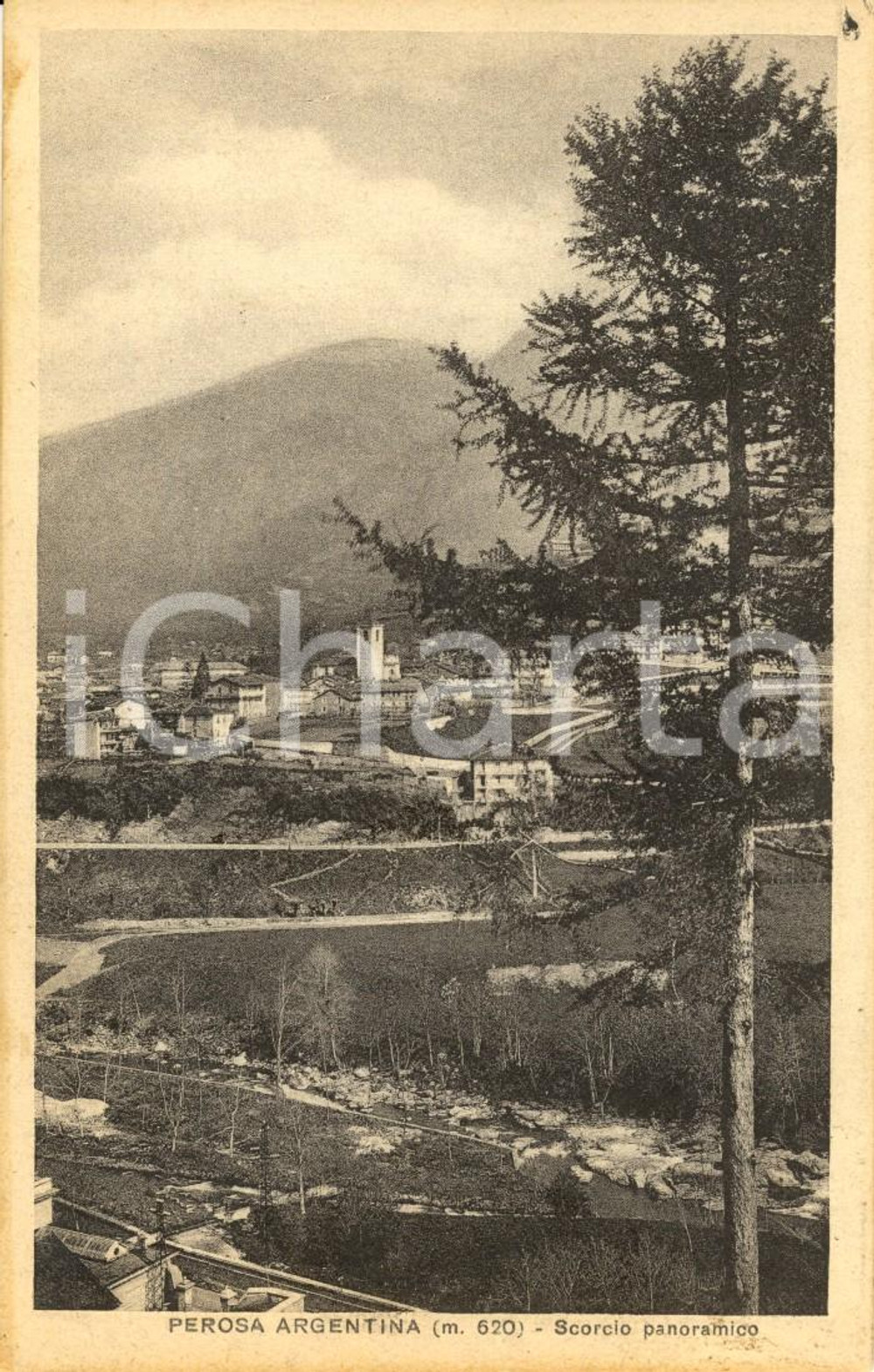 Cartolina originale da collezione 1940 PEROSA ARGENTINA (TO) Scorcio panoramico del paese *Cartolina FP VG 1