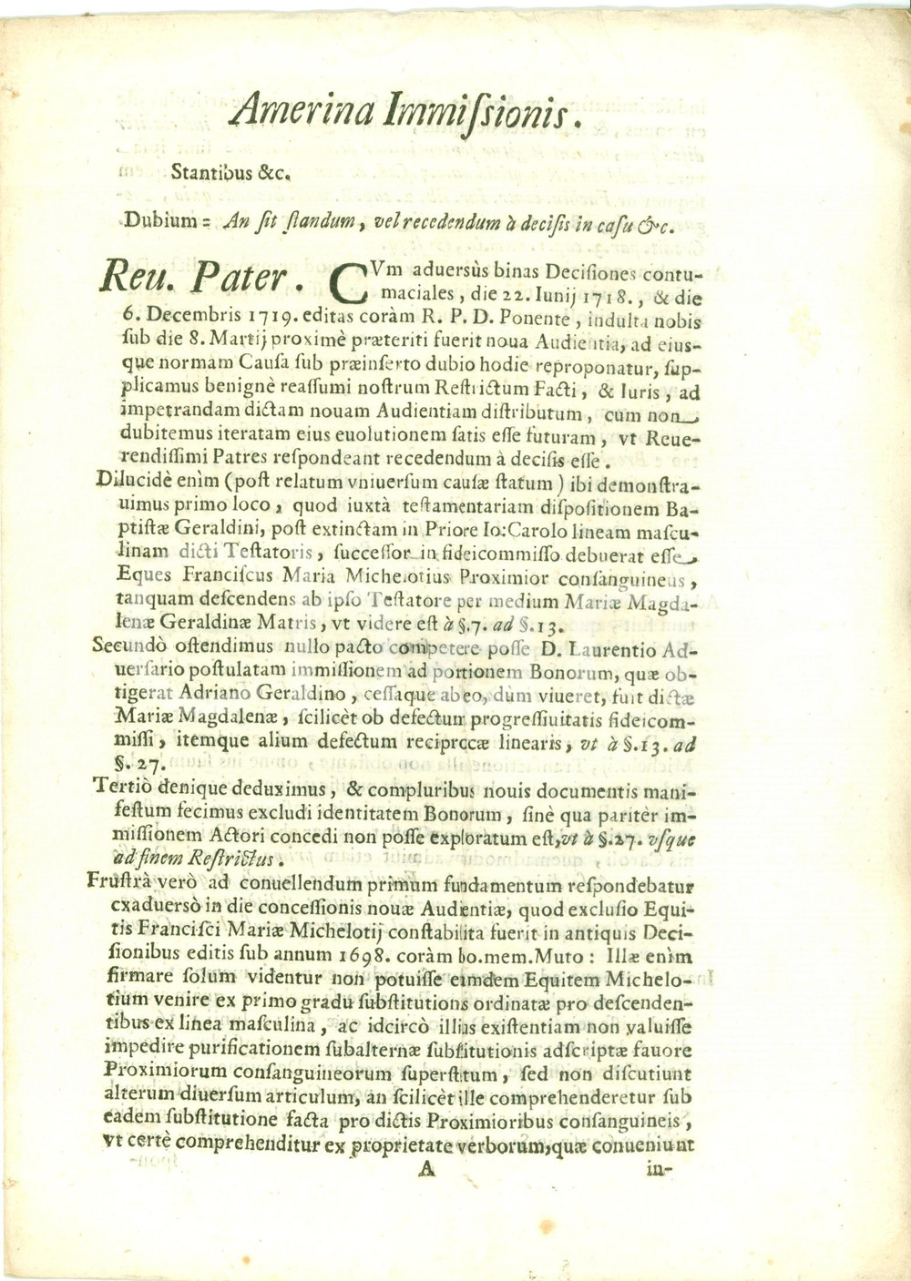 Documento originale, autentico 1720 ORVIETO Eredità Maria Margherita MICHELOZZI ORICELLARI vs Lorenzo GIRALDINI 1