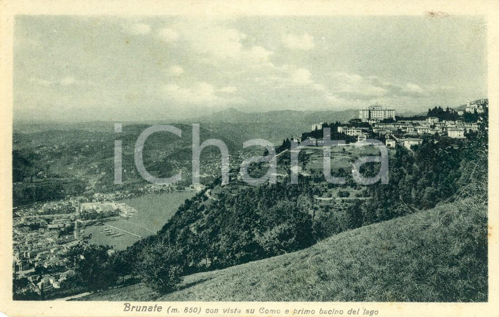 Cartolina originale da collezione 1930 ca BRUNATE (CO) Veduta del paese e di COMO *Cartolina postale FP NV 1