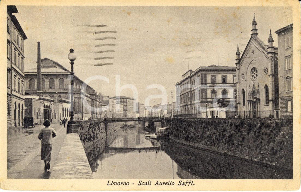 Cartolina originale da collezione 1936 LIVORNO Veduta degli scali Aurelio SAFFI  Cartolina ANIMATA FP VG 1