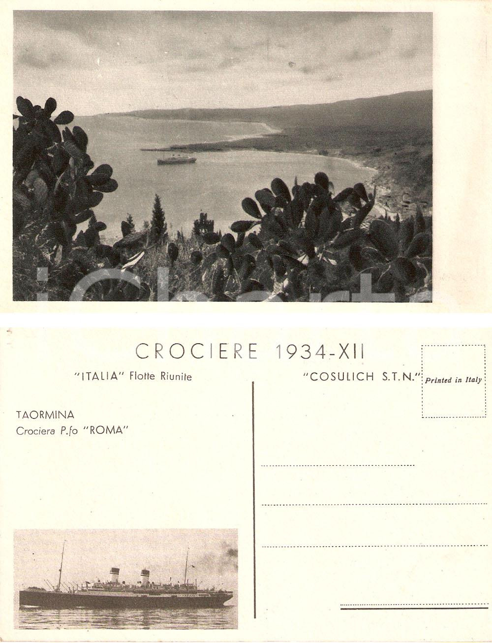Cartolina originale da collezione 1934 TAORMINA ME Piroscafo ROMA Flotte riunite ITALIA Cosulich Cartolina FP 1