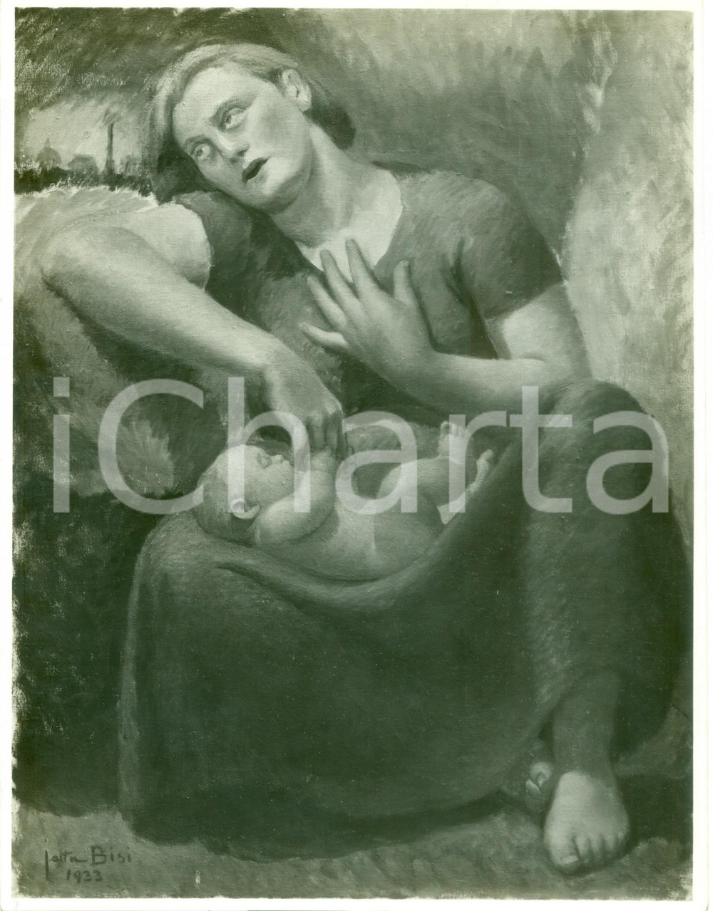 Fotografia d epoca originale 1934 MILANO GALLERIA TRE ARTI Ietta BISI MaternitÃ  Fotografia coeva del quadro 1