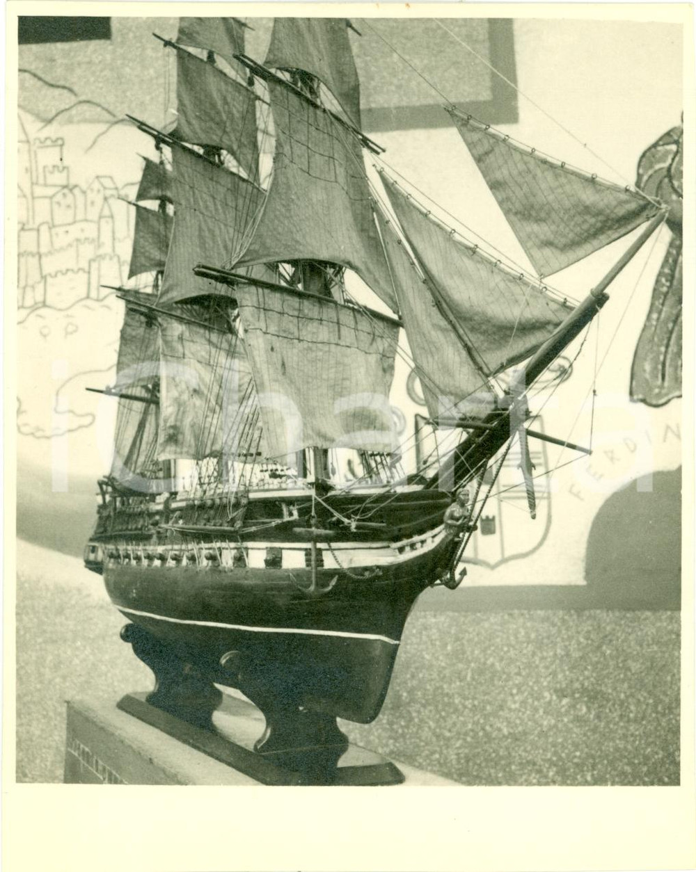 Fotografia d epoca originale 1934 TRIESTE Modellino fregata napoleonica alla Mostra del Mare FOTOGRAFIA 1
