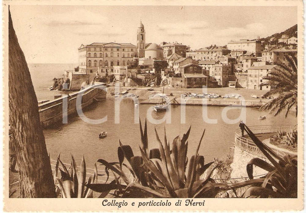 Cartolina originale da collezione 1954 GENOVA NERVI Collegio EMILIANI Padri SOMASCHI Porticciolo *Cartolina FG VG 1