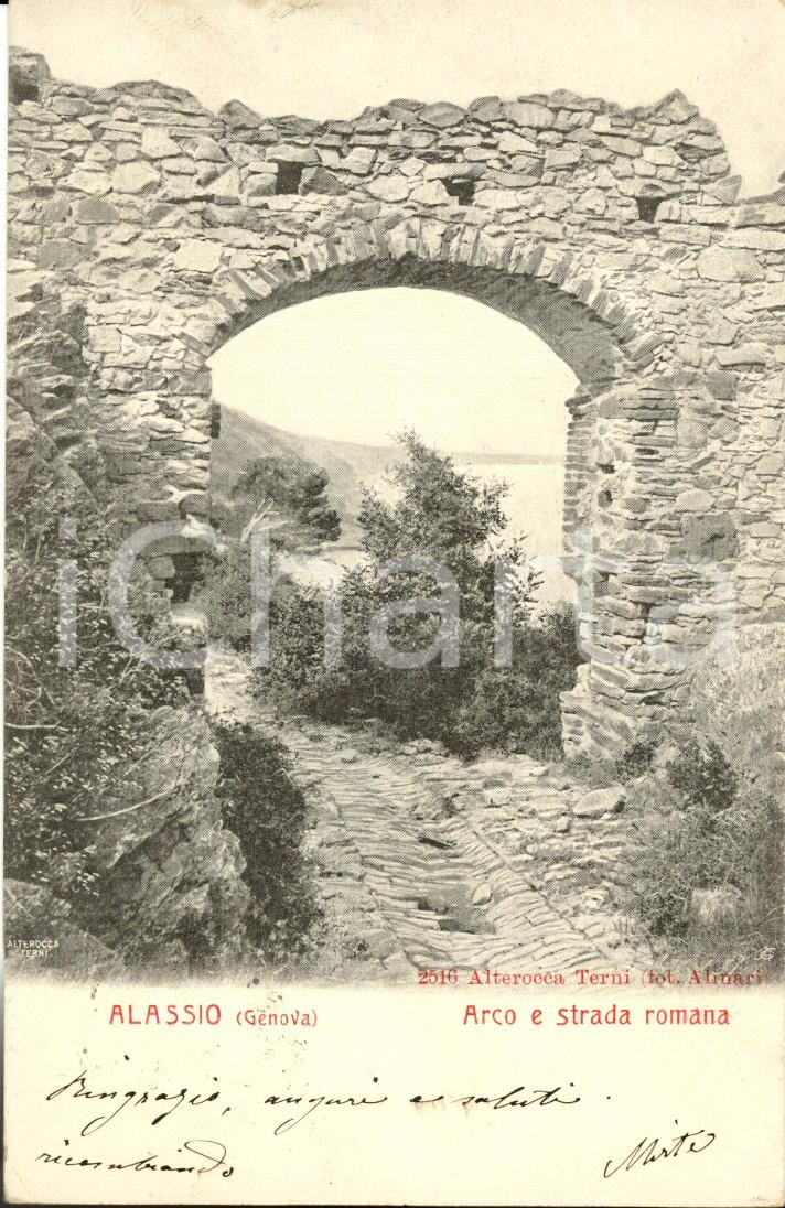 Cartolina originale da collezione 1900 ca ALASSIO SV Arco e strada Romana con scorcio panorama Cartolina FP VG 1
