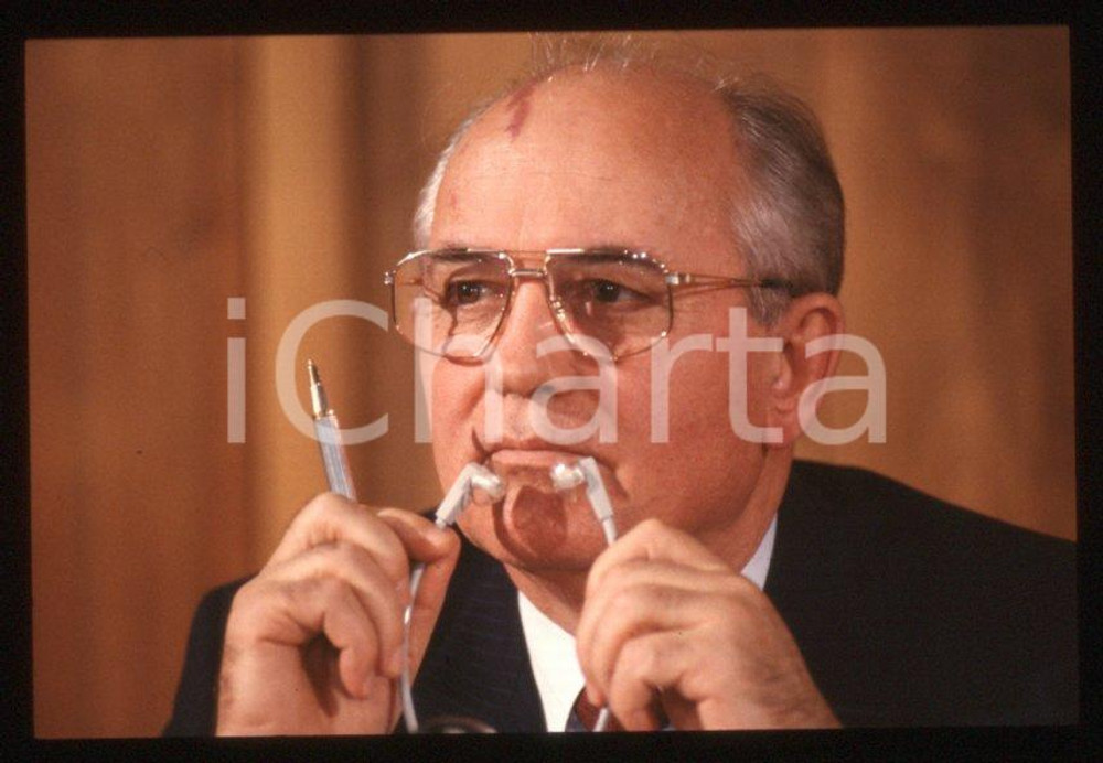 Fotografia d epoca originale 35mm vintage slide 1989 MILANO Michail GORBACHEV President USSR Portrait 14 1