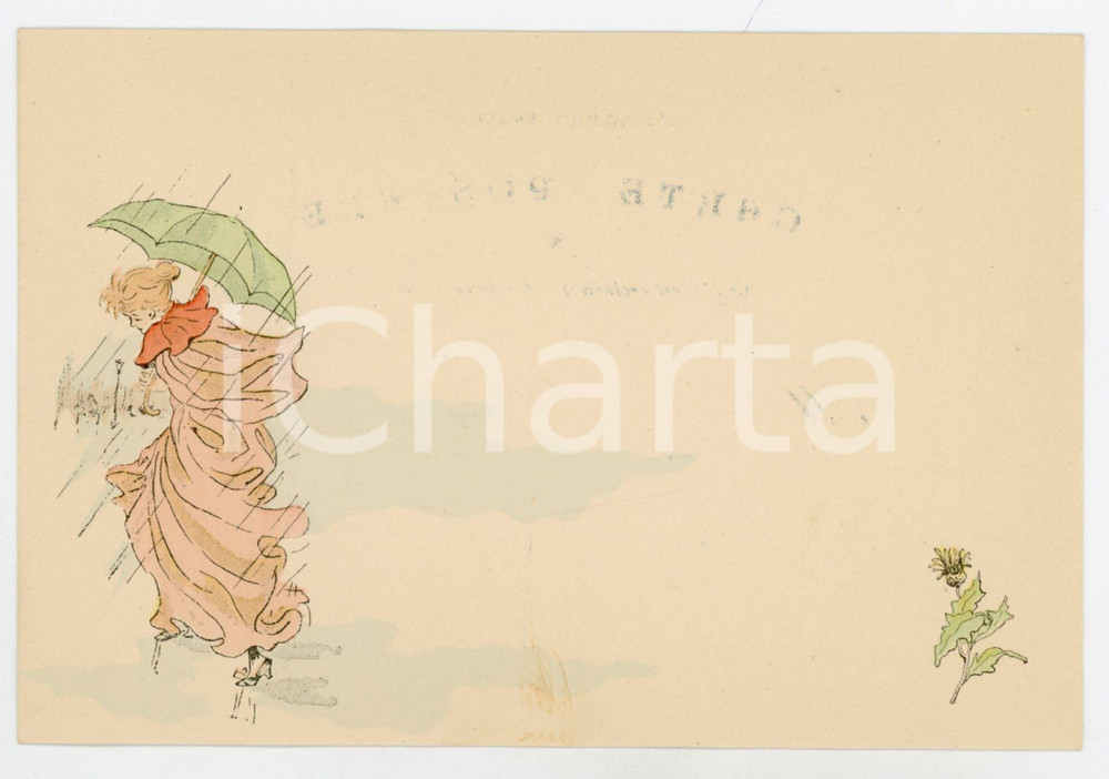 1900 ca FRANCE COSTUMES Femme sous la pluie - ART NOUVEAU Carte postale FP NV  Cartolina postale d'epoca, non viaggiata.CONDIZIONI: FAIR (ma scritta al verso leggermente visibile al recto)FORMATO: FP    originale e autentica 1