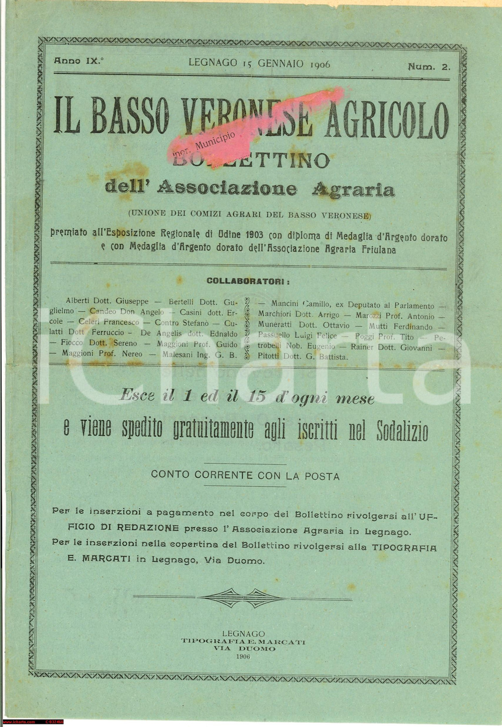 Giornale, rivista storica 1906 LEGNAGO VR IL BASSO VERONESE AGRICOLO rivista 1