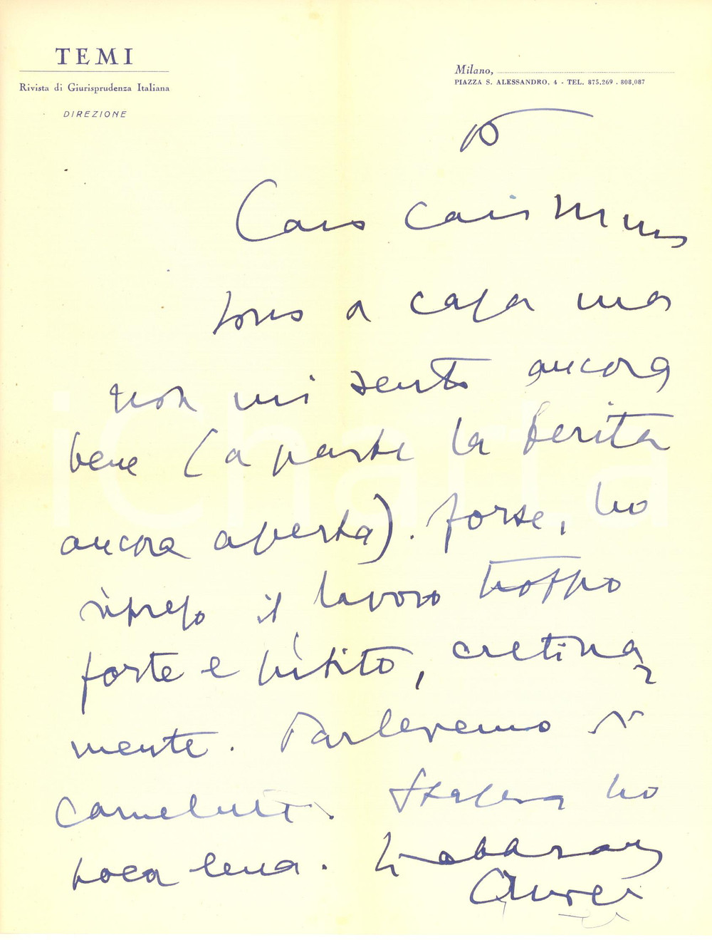 Autografo originale 1963 MILANO Lettera Aurelio CANDIAN direttore rivista TEMI Autografo 1