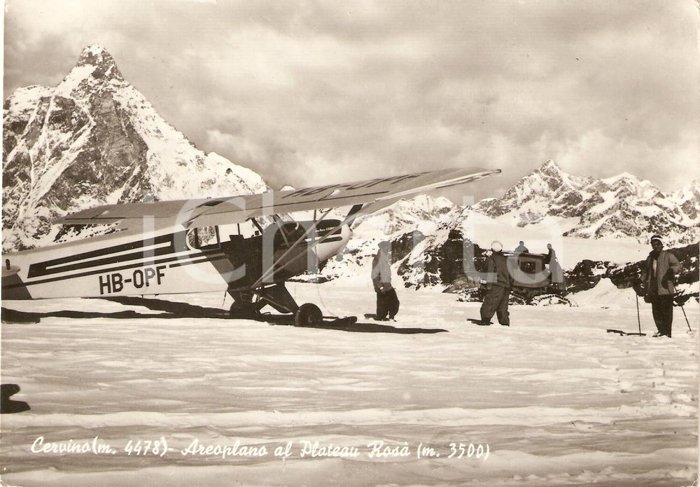 Cartolina originale da collezione 1955 CERVINO Aero Club GenÃ¨ve PIPER PA18150 SUPER CUB Plateau RosÃ  Cartolina 1