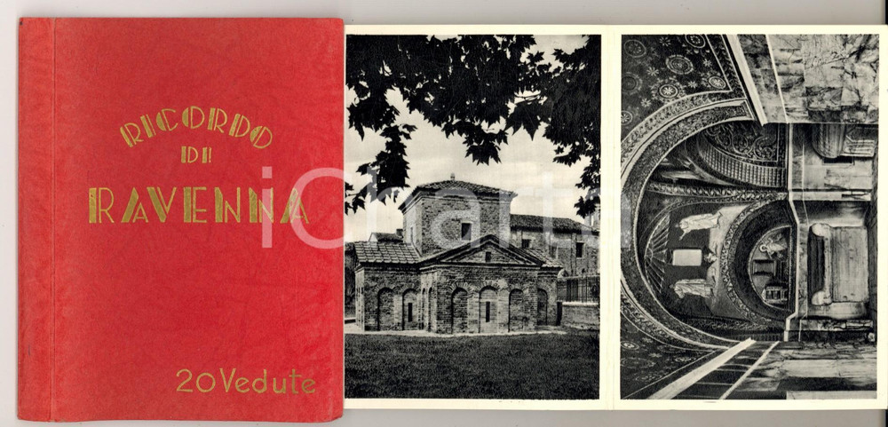 Materiale pubblicitario d’epoca 1950 ca Ricordo di RAVENNA 20 vedute Libretto a organino TURISMO VINTAGE 1