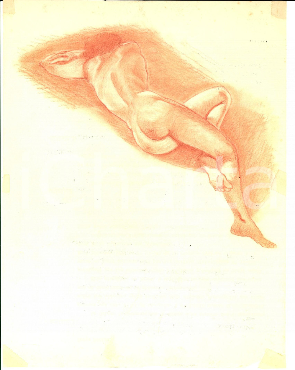 Stampa, bozzetto originale 1960 ca Nudo femminile dormiente *Bozzetto a sanguigna NON FIRMATO 20x25 cm 1