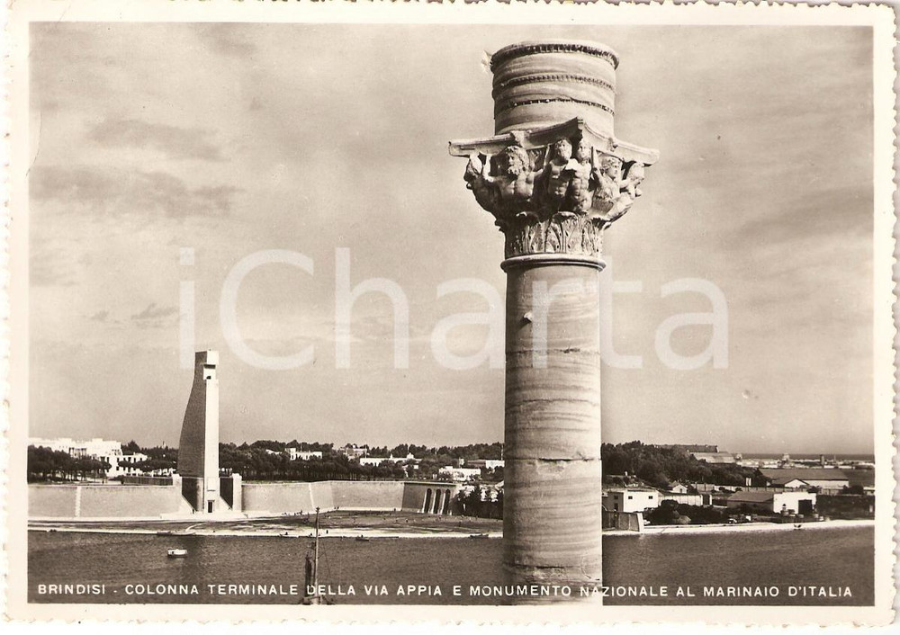 Cartolina originale da collezione 1955 ca BRINDISI Colonna terminale VIA APPIA Monumento ai Marinai *Cartolina FG 1